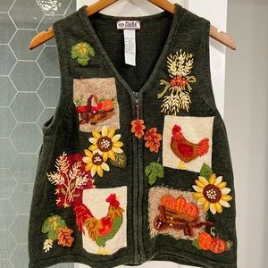 Vintage Tiara Autumn Fall Harvest Embroidered Applique Vest Size L Fits Like S/M